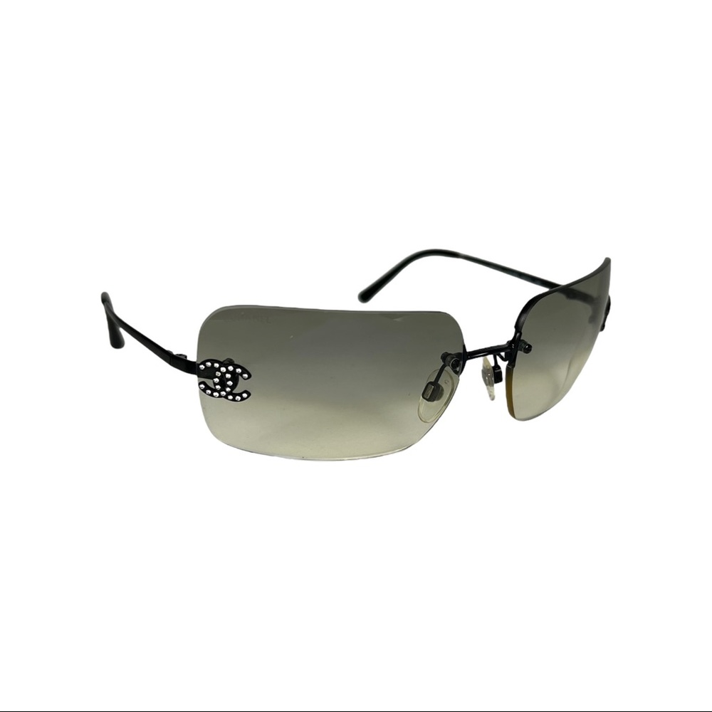 Chanel CC Logo Rhinestone Rimless Sunglasses